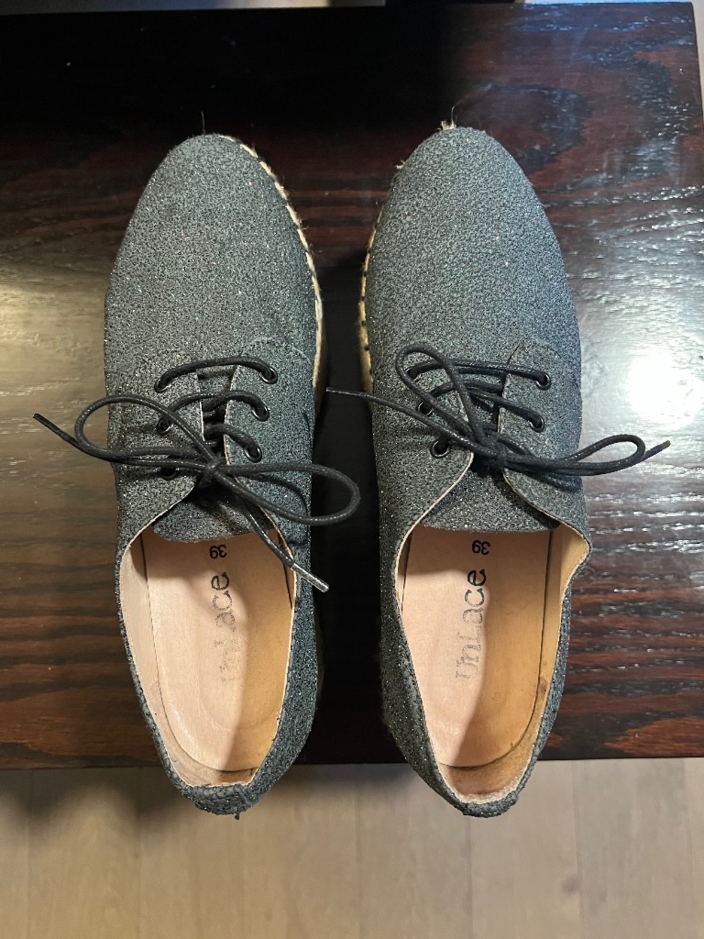 Unlace Sparkling Gray Shagreen Leather Espadrilles Shoes Sz. 9